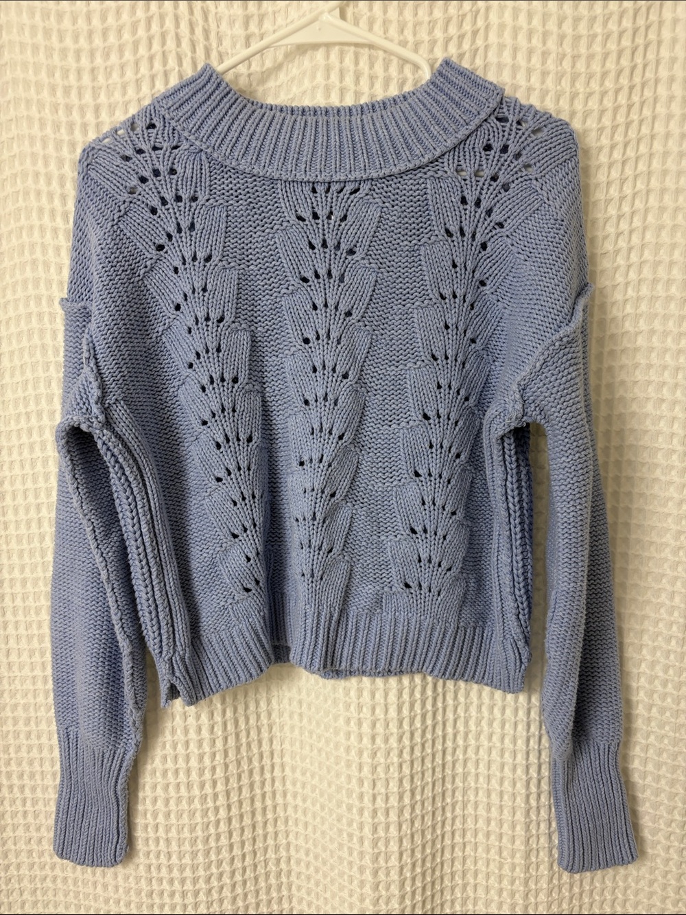 Free People Bell Song Texture-Knit Sweater Vintage Blue Periwinkle Medium - Picture 2 of 7